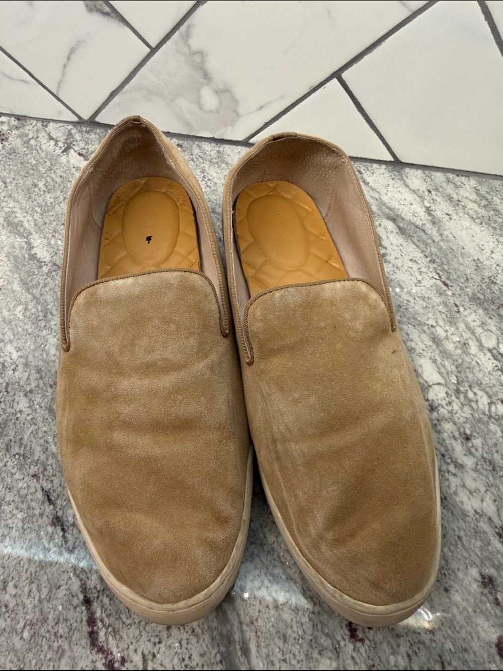 Birdies Women’s Suede Slip-On Loafers in Tan/blush